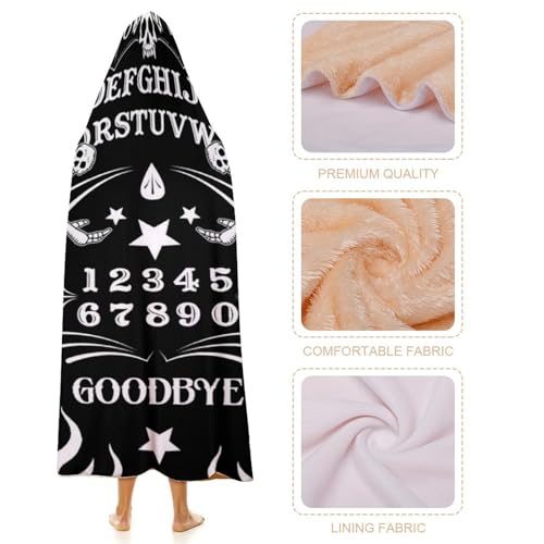 Skull Skeleton Witch Board Tarot Black Art Large Size Comfortable Hooded Blanket, Warm Blanket 50"x60" - color: Skull Skeleton Witch Board Tarot Black Art, size: 50"x60"