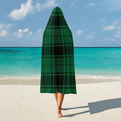 Scottish Tartan Plaid Green Large Size Comfortable Hooded Blanket, Warm Blanket 60"x80" - color: Scottish Tartan Plaid Green, size: 60"x80"