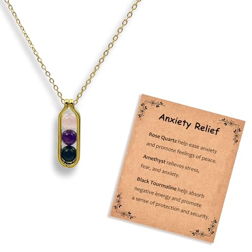 Natural Crystal Necklace Gift for New Beginnings, Crystals and Healing Stones Necklace for Anxiety Relief, Encourage Gift For Women, Mum, Natural Genuine Gemstone, Cheer Up - color: Gold, style: Anxiety Relief