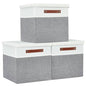 DECOMOMO Storage Basket with Lid, Storage Cubes with Handles, Fabric Box with Lid (Grey and White, 11” / 3 Pack)