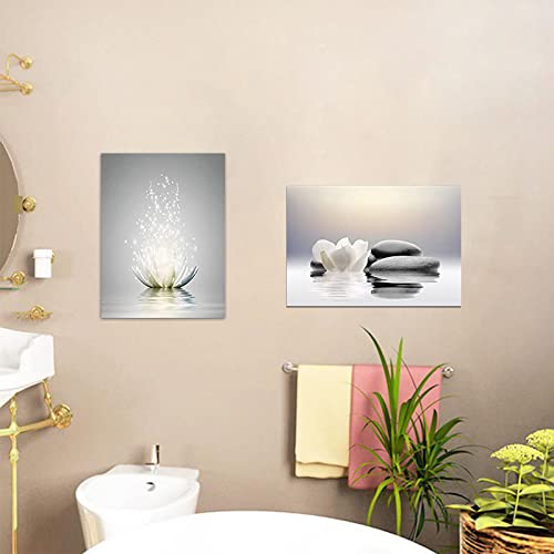 Zen Stones Wall Art and White Lotus Flower Wall Art
