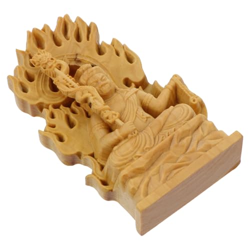 Gadpiparty Fudo Buddha Wood Carving Statue Feng Shui Ornament for Home and Garden Meditation Space Decor Handcrafted Boxwood Sculpture for Living Peaceful Ambiance