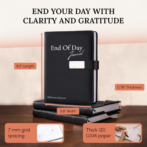 End of Day Journal - 5 Minute Daily Gratitude & Self Reflection Journal for Women & Men 2026, Guided Mindfulness, Productivity & Personal Growth Prompts, Vegan Leather, 120 GSM, Magnetic Closure