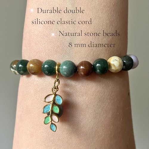 TEJO Natural Stone Bracelet for Women - size: 6.5 inches, style: Indian Agate