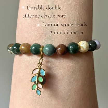 TEJO Natural Stone Bracelet for Women - size: 6.5 inches, style: Indian Agate