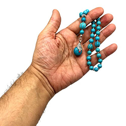 Mala Prayer Beads - Mala Necklace - Tibetan Mala Prayer Beads Meditation Beads Yoga Necklace - color: (POCKET MALA)-Synthetic Turquoise Stone -8 mm- 27 Beads