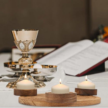 Wooden Pentacle Candlestick Holder Altar Plate Spiritual Ceremony Divination Candle Stand for Religious Rituals and Home Décor