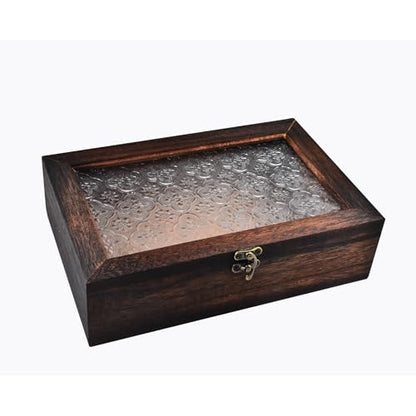 Wood Multi-Purpose Clamshell Storage Box Dustproof Storage Boxabletop Display Box (Brown)