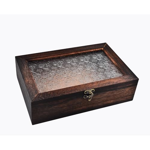 Wood Multi-Purpose Clamshell Storage Box Dustproof Storage Boxabletop Display Box (Brown)