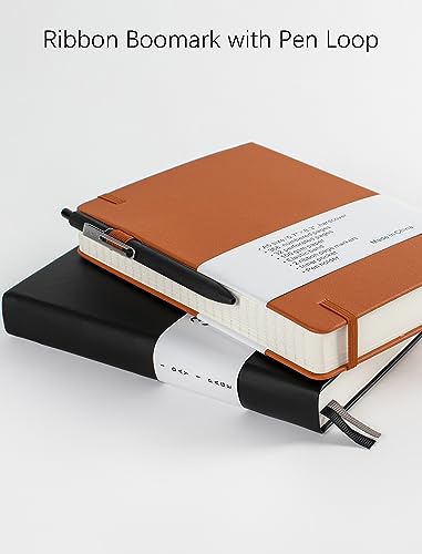 Thick College Ruled Notebook with 366 Numbered Pages, A5 Journals for Writing with 100GSM Lined Paper, Hardcover Leather Notebooks for Women Men School Note Taking Office Work Diary, 5.7"x8.3" Black