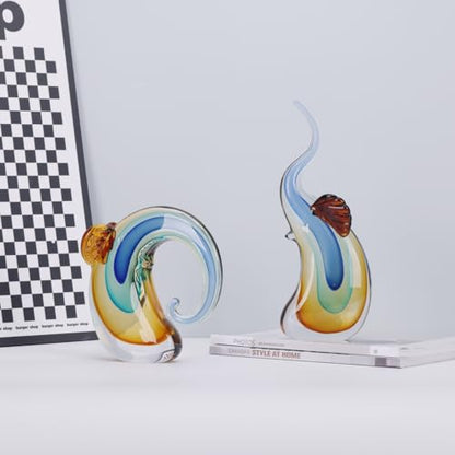 suruim Hand Blown Murano Glass Elephant Statues Set - Luxury Sculptures Home Decor for Living Room & Office Art Glass Ornament Animal Collectible (Blue)