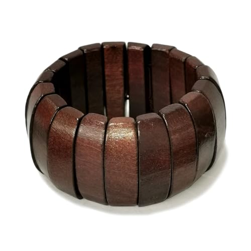 Wide Chunky Wooden Beads Stretch Bangle Bracelet Bohemian Multi-Colored Wood Elastic Ethnic Wristband Cuff Bracelet for Men and Women - color: Brown