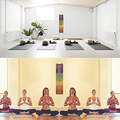 CosplayStudio Bamboo Scroll Yoga Symbol Wall Art Banner For Meditation 7 Chakra Mandala Yoga Painting | Wall Hanging Bamboo Curtain Decoration For Meditation Studio Room