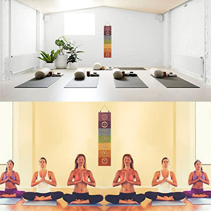 CosplayStudio Bamboo Scroll Yoga Symbol Wall Art Banner For Meditation 7 Chakra Mandala Yoga Painting | Wall Hanging Bamboo Curtain Decoration For Meditation Studio Room
