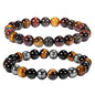 Bivei Natural Gemstone Semi Precious Healing Crystals Handmade Stretchy Round Beads Bracelet,Stocking Stuffers for Women Enhance Positive Energy - color: 8mm Triple Protection Set, size: Small: 6.5-6.7 inch