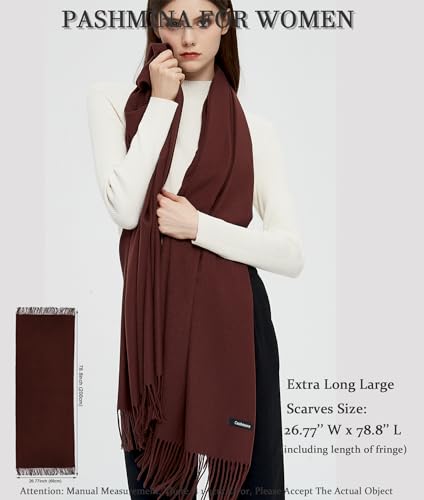 Pashmina Shawls and Wraps Scarfs for Women Wedding Party Winter Warm Long Solid Color - color: Brown