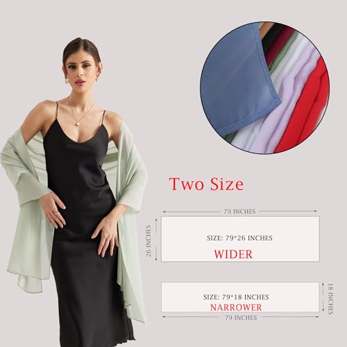 Shawls and Wraps for Evening Dresses Sheer Chiffon Women Elegant Soft Silky Wraps Wedding Bridal Scarf - color: Sage Green, size: 79*18‘’