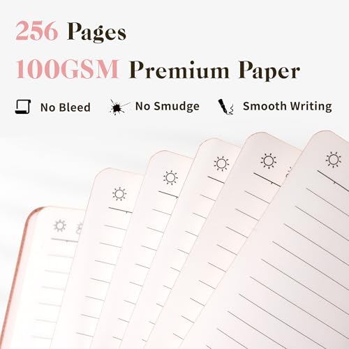 CAGIE Textured Hardcover Lined Journal for Women and Men, A5 Leather Journal Notebook with 256 Pages, 100GSM Paper – College Ruled Journaling Notebook for Writing, Work, School, Daily Diary - color: Q-Pink