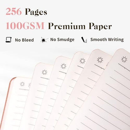 CAGIE Textured Hardcover Lined Journal for Women and Men, A5 Leather Journal Notebook with 256 Pages, 100GSM Paper – College Ruled Journaling Notebook for Writing, Work, School, Daily Diary - color: Q-Pink