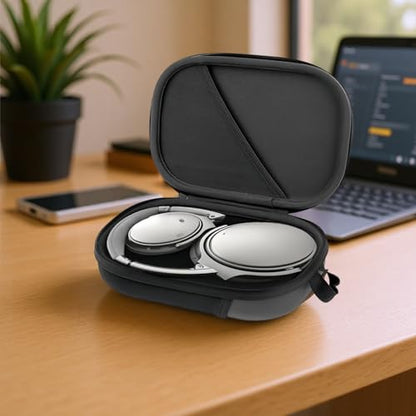 Headphones Case for Bose QC45/QC35/QC25/QC15/QC Ultra II/Ultra Gaming Headset, QC25, PU Hard Shell Travel Carrying Case Bag with Cable Storage for Bose QC45 II, QC35 II Accessories