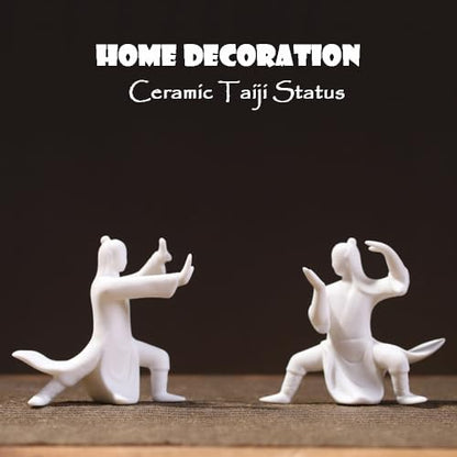 Ceramics Taichi Statue, Minimalist Ceramic Kongfu Sculpture, Meditation Zen Statue Figurine Incense Holder for Art Collectible Table Home Shelf Decor (White C)