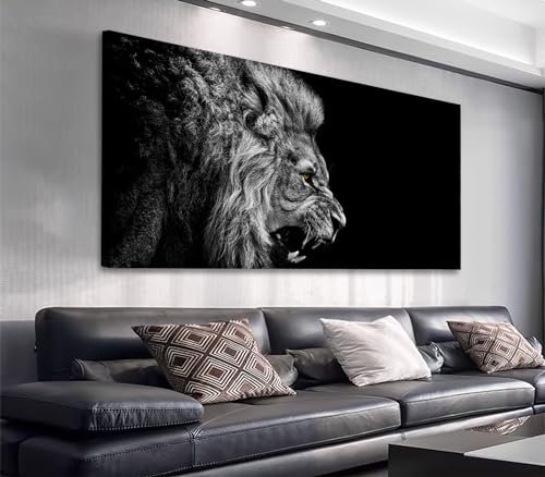 arteWOODS Canvas Wall Art Lion Painting Modern Large Beast Canvas Artwork Contemporary Wall Art Pictures Black and White Lion for Kitchen Office Home Decoration 20" x 40" - color: Roaring Lion, size: 40"L x 20"W
