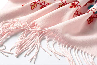 Urban CoCo Women's Embroidered Oversize Tassel Shawl Scarf Wraps for Women - color: Pink
