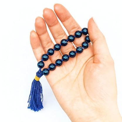 Amazing Gemstone Japa Mala 108 Prayer Beads Necklace and Wrist Mala Bracelet for Meditation - color: Blue Peacock Hematite, size: Hand Knotted