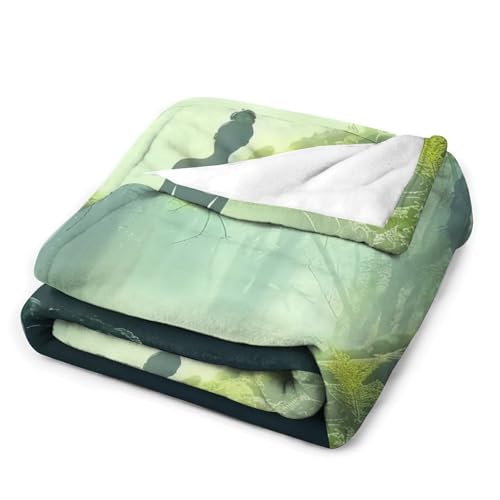 Woman Meditation Jungle Green Ultra Soft Flannel Fleece Bed Blankets Lightweight Cozy Throw Blanket Room Decor for Couch Chair Bedroom Adults Bedding Cozy Blanket Outdoor Travel Blankets 30"x4 - size: 40L" x 30W"
