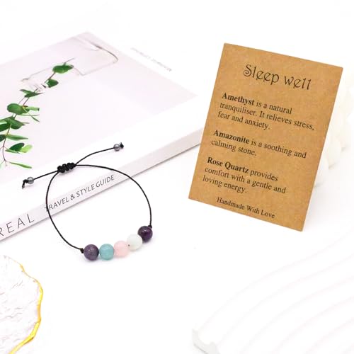 yfstyle Crystal Healing Stones Bracelets for Women & Men - Amethyst Anxiety Protection Bracelets - Natural Gemstones Jewelry Gifts - color: Sleep Well