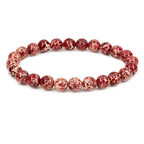 Keleny Gem Semi Precious Gemstones 8mm Natural Stone Round Beads Crystal Stretch Bracelets 7 Inch Unisex - color: 8mm Dyed Red Sea Sediment Jasper