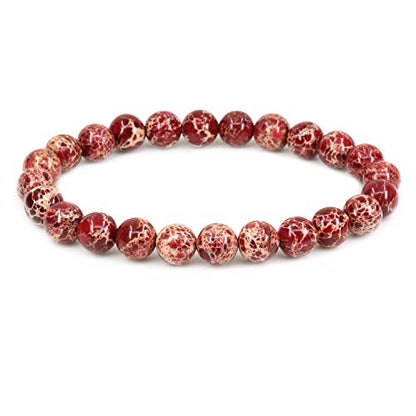 Keleny Gem Semi Precious Gemstones 8mm Natural Stone Round Beads Crystal Stretch Bracelets 7 Inch Unisex - color: 8mm Dyed Red Sea Sediment Jasper