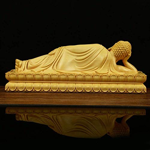 Figurine Statue Zen Reclining Buddha Boxwood Sculptures Handmade Decoration Gift for Home Office,Large