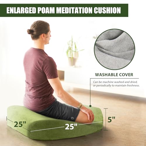 Meditation Cushion - Floor Pillow, Enlarge High Density Extremely Firm, Large Big Foam Floor Cushion Seating for Adults - Premium Yoga Pillows for Adults Gifts for Women, Men Green