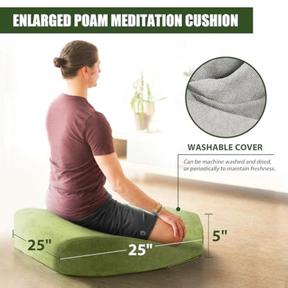 Meditation Cushion - Floor Pillow, Enlarge High Density Extremely Firm, Large Big Foam Floor Cushion Seating for Adults - Premium Yoga Pillows for Adults Gifts for Women, Men Green