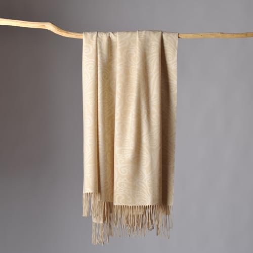 CUDDLE DREAMS Premium Cashmere Throw Blanket with Fringe, Luxuriously Soft (Paisley Beige) - color: Paisley Beige