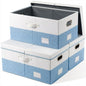 PRANDOM Storage Bins with Lids [3-Pack] Linen Fabric Foldable Storage Boxes Organizer Containers Baskets Cube with Cover for Bedroom Closet Office White&Blue (23.4X15.9X11.4)