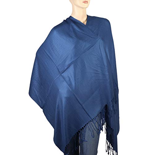 Falari Women's Soft Solid Color Pashmina Shawl Wrap Scarf, for Wedding, Bridesmaid Gifts, Evening Dress - color: Light Navy