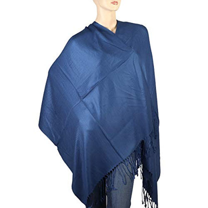 Falari Women's Soft Solid Color Pashmina Shawl Wrap Scarf, for Wedding, Bridesmaid Gifts, Evening Dress - color: Light Navy