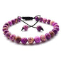 DOLON 6mm Round Stone Bead Braided Bracelet - color: Purple Imperial Jasper Bracelet