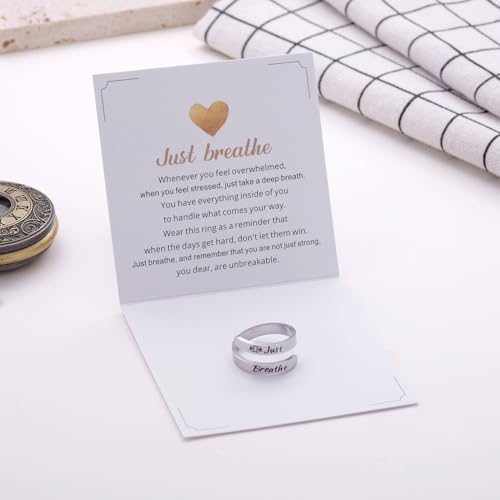 Kvekstio Just Breathe Open Ring for Women, Mindful Breathing Ring, Adjustable Stainless Steel Stress Relief Yoga Ring Jewelry