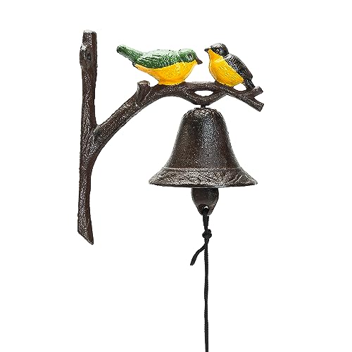 Sungmor Cast Iron Dinner Bell, Outside Farmhouse Door Bell, Wall Hanging Bell, Antique Lovely Color Birds Decorative Manually Shaking Doorbell, Indoor Outdoor Wall Mounted Ornamental Dinner Bell