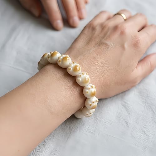 MUDI Bracelet For Women, Bodhi Seed Beads Bracelets Fidget Healing Energy Protection Stretch to My Man Jewelry Gift - color: Brown Paw Print