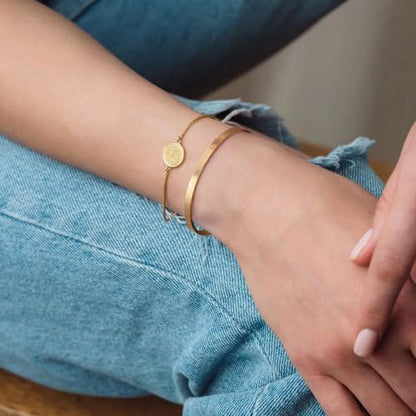 POTESSA 18K Gold Plated Cuff Bracelets Adjustable Dainty Bangle Handemade Jewelry for Women - style: Brushed