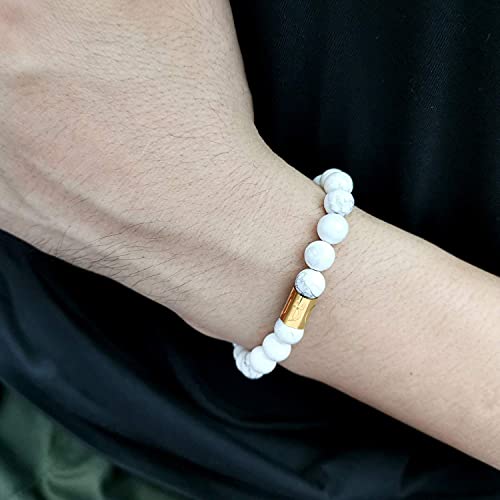 Morchic 8mm Genuine Gemstone Stretch Bracelet for Women Men Unisex, Natural Energy Crystal Stone Beads, Classic Simple Design Cuff Birthday Gift 7.5 Inch - color: White Howlite