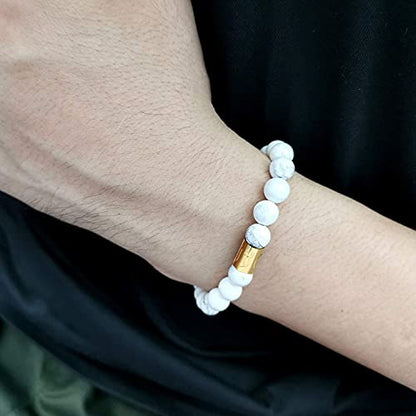 Morchic 8mm Genuine Gemstone Stretch Bracelet for Women Men Unisex, Natural Energy Crystal Stone Beads, Classic Simple Design Cuff Birthday Gift 7.5 Inch - color: White Howlite