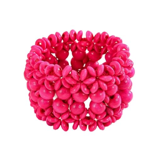 Zian Bohemian Wooden Beaded Bracelets for Women Handmade Colorful Wide Chunky Elastic Stretch Bracelets Boho Wristband Summer Beach Jewelry - color: Hot Pink