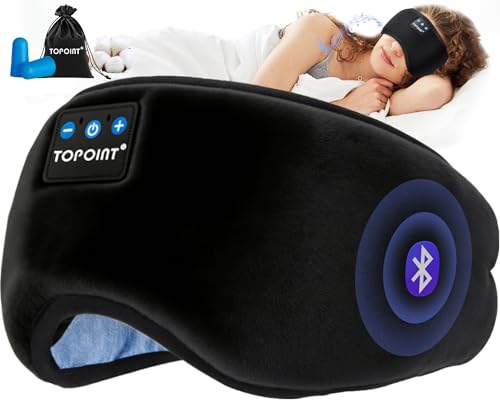 TOPOINT Sleep Mask with Headphones Bluetooth 5.4 Wireless, Sleep Headphones Earphones Earbuds with Microphone HD Speakers Music, Blackout Eye Mask for Sleeping Travel Meditation Men Women Cool Gadgets - color: Black, style: Ample Velvet
