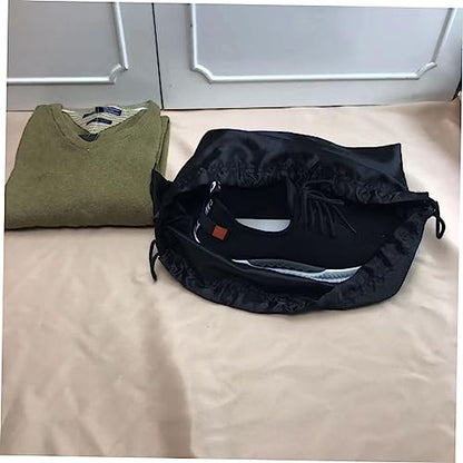 2pcs Durable Drawstring Storage Bags for Household Organization Lightweight Dustproof Cloth Finishing Bags Black Satin for Travel and Home Use