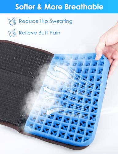 Gel Seat Cushion Portable Massage Travel Cushions, 14.5" x 10.5" Thick Foldable Seat Cushion for Car Office Chair Wheelchair Hip, Coccyx, Sciatica, Pressure Sores Tailbone Pain Relief